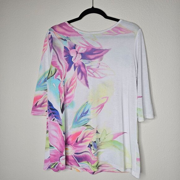 Clara Sun Woo Small Pastel Floral Artsy Art To Wear 3/4 Sleeve Top Blouse Mesh - Picture 6 of 6